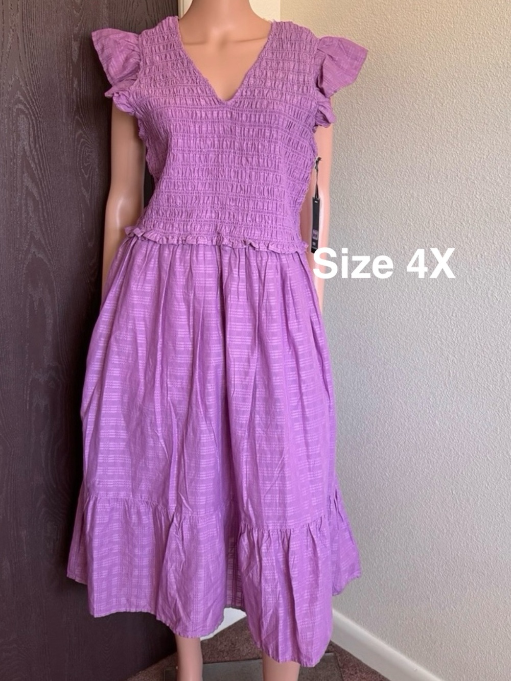 Terra & Sky Women's Plus Cotton Midi Dress with Smocked Bodice, 4X